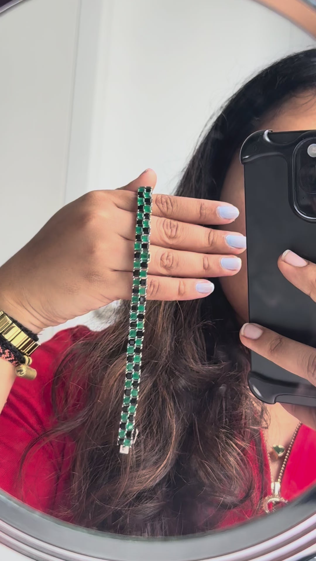 Malachite and Onyx Mosaic Bracelet in 925 Silver – Handmade Multi Gemstone Statement Jewelry - process video