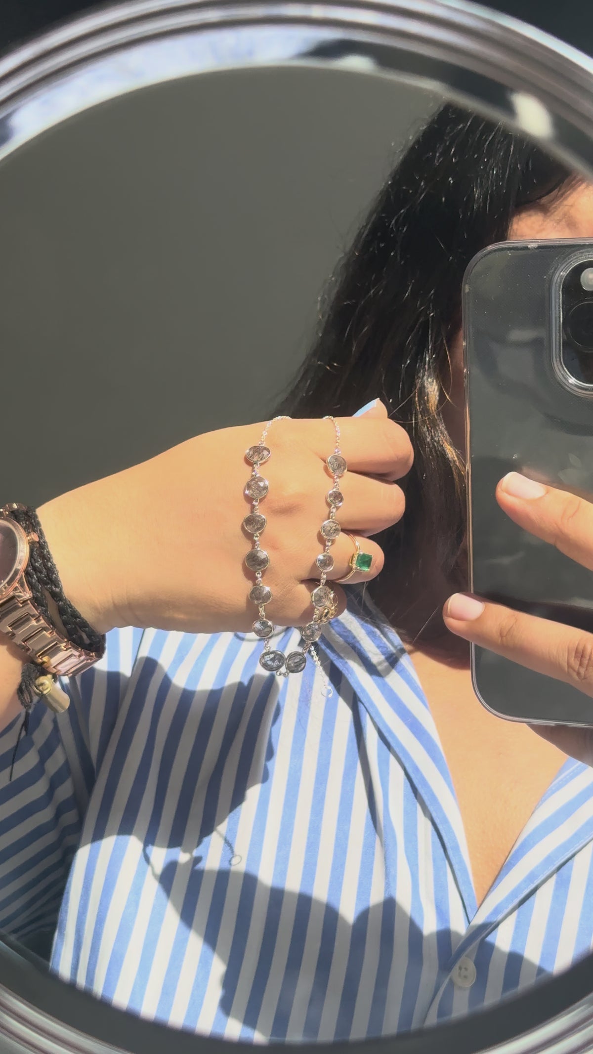 Black Rutilated Quartz Necklace in 925 Silver | Multi-Strand - process video