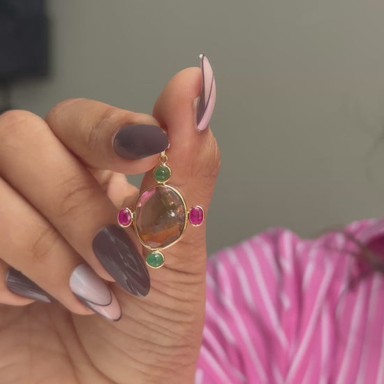 Ruby, Emerald and Tourmaline Cross Pendant in 18K Gold - process video