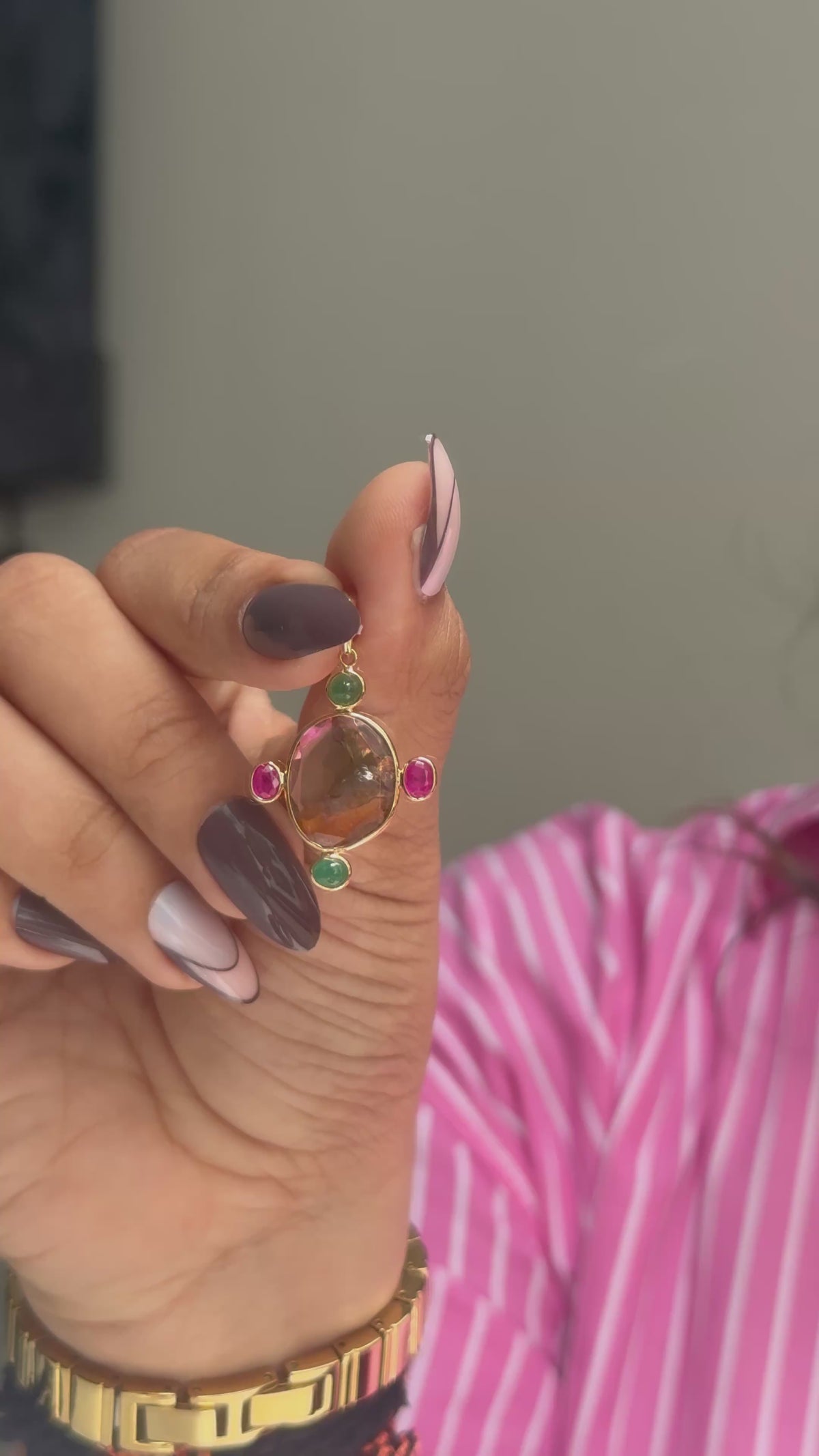 Ruby, Emerald and Tourmaline Cross Pendant in 18K Gold - process video