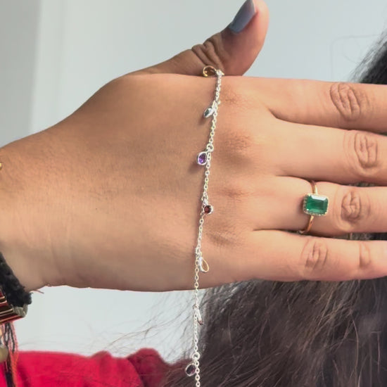 Multi Gemstone Dangle Bracelet in 925 Silver – Handmade Pear-Cut Statement Jewelry - process video