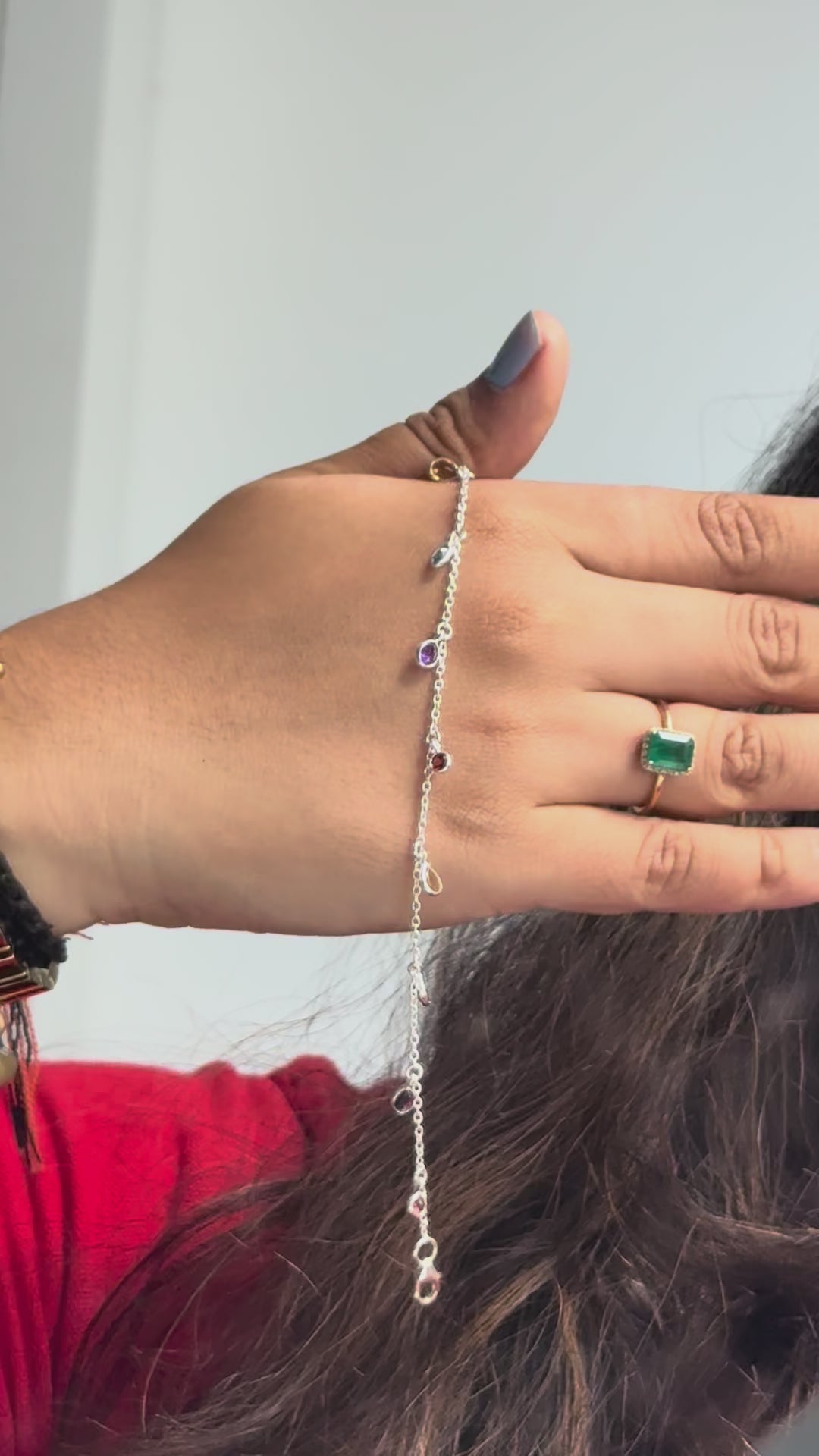 Multi Gemstone Dangle Bracelet in 925 Silver – Handmade Pear-Cut Statement Jewelry - process video