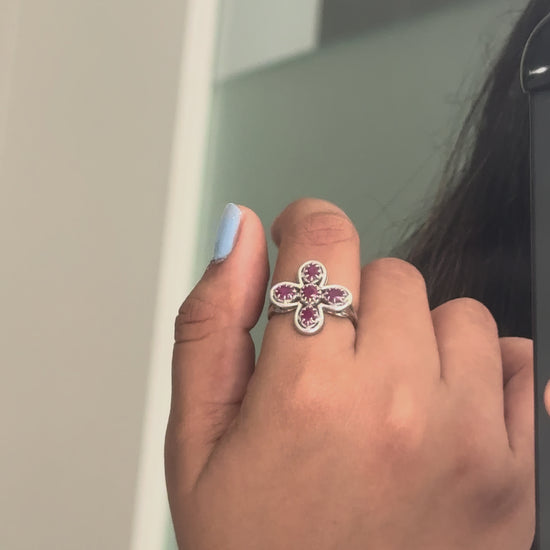 Ruby Clover Flower Ring in 925 Silver – Handmade Designer Gemstone Jewelry - process video
