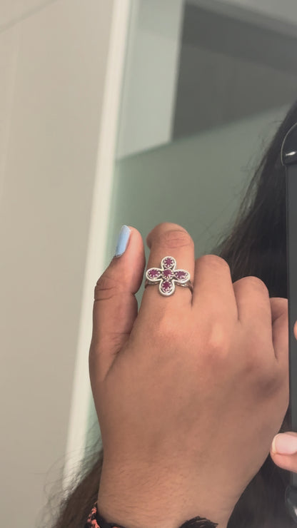Ruby Clover Flower Ring in 925 Silver – Handmade Designer Gemstone Jewelry - process video